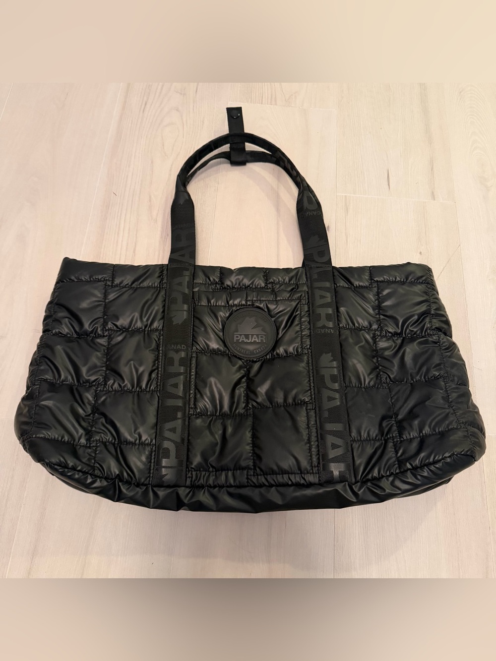 Pajar Black Quilted Tote with Logo Straps